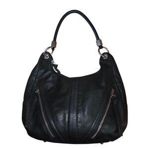 B Makowsky Black Pebble Leather Shoulder Hand Bag Purse Leopard Lined